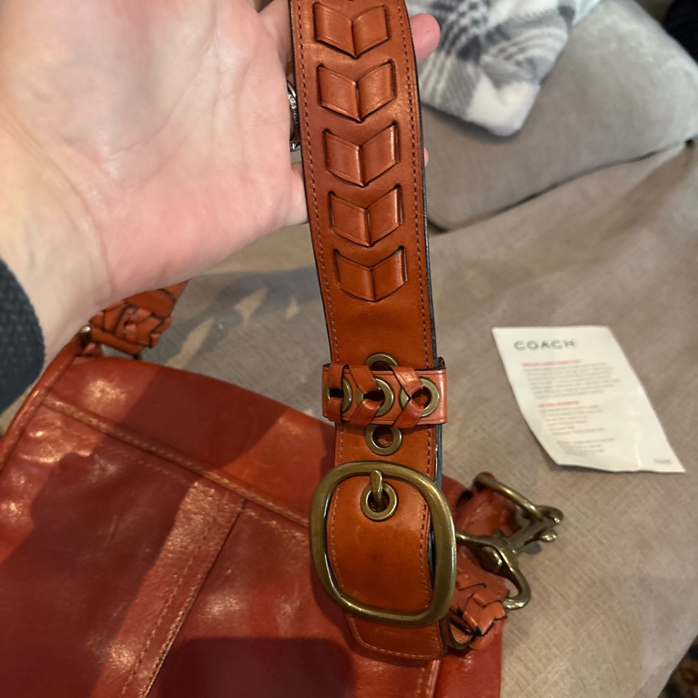 Coach Leather Crossbody Saddle Bag in Deep Brown-Red with Brass Buckle - Picture 3 of 7